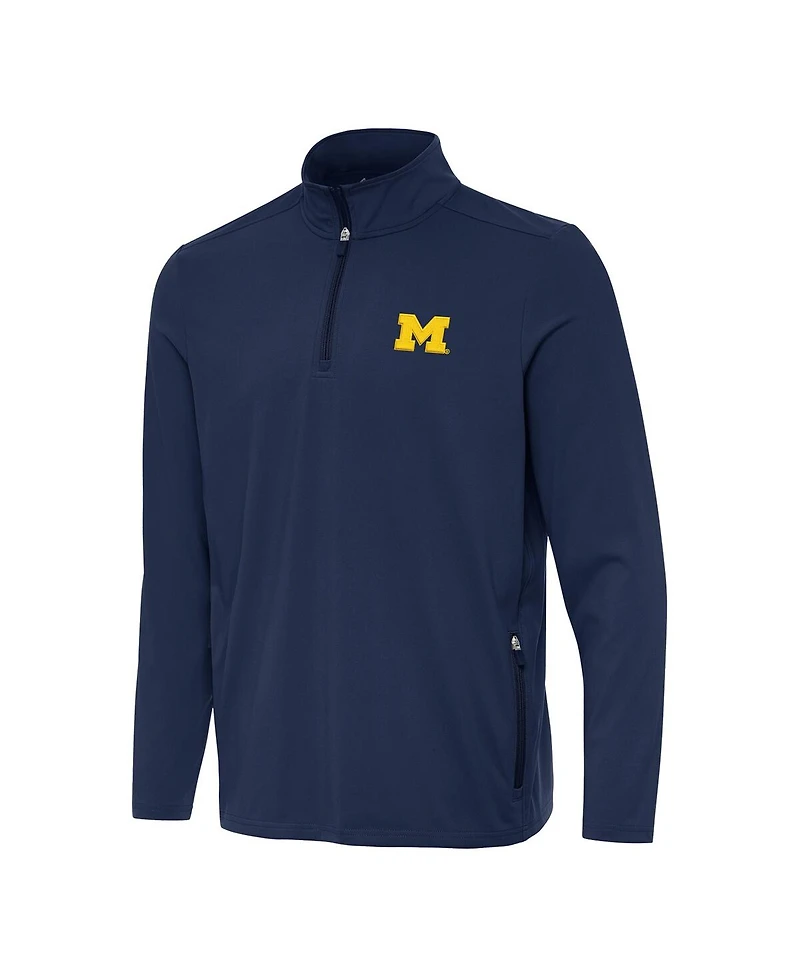 Antigua Men's Navy Michigan Wolverines Perilous Quarter-Zip Pullover T-Shirt