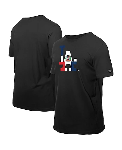 New Era Men's Black Los Angeles Dodgers Dominican Republic Flag Logo T-Shirt
