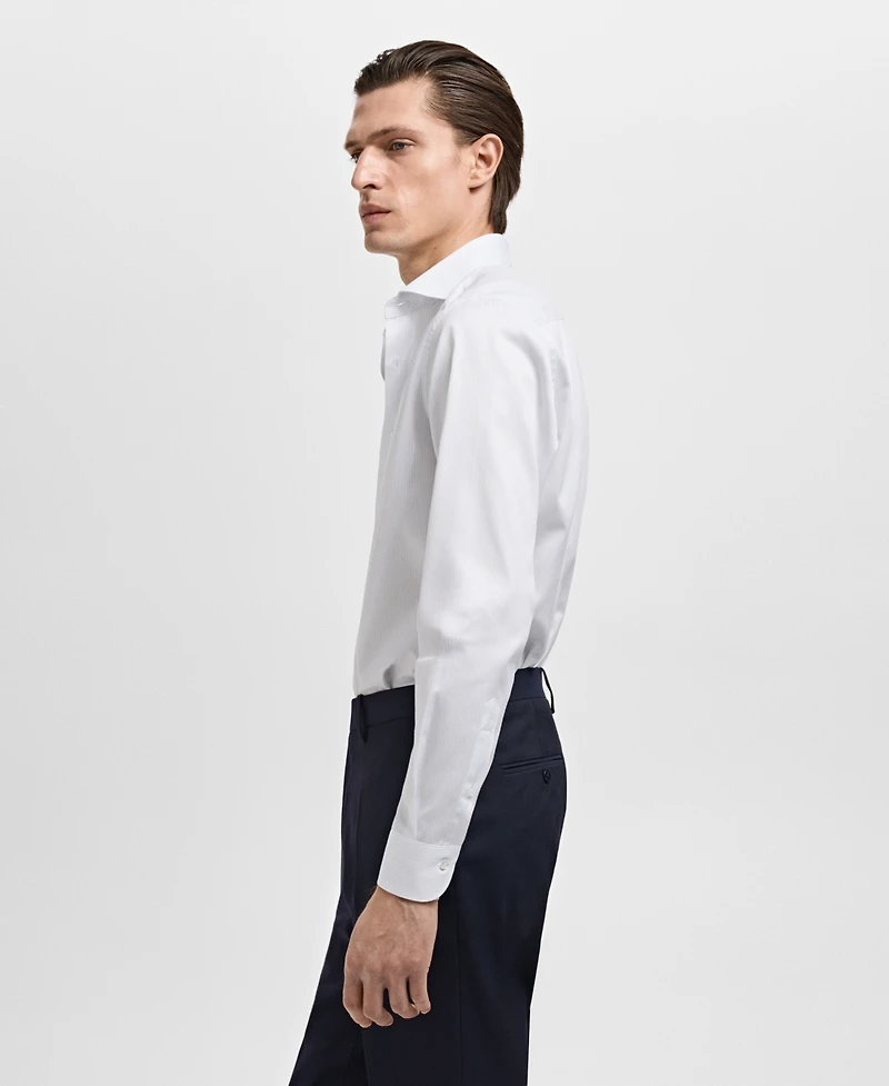 Mango Men's Slim Fit Cotton Striped Dress Shirt