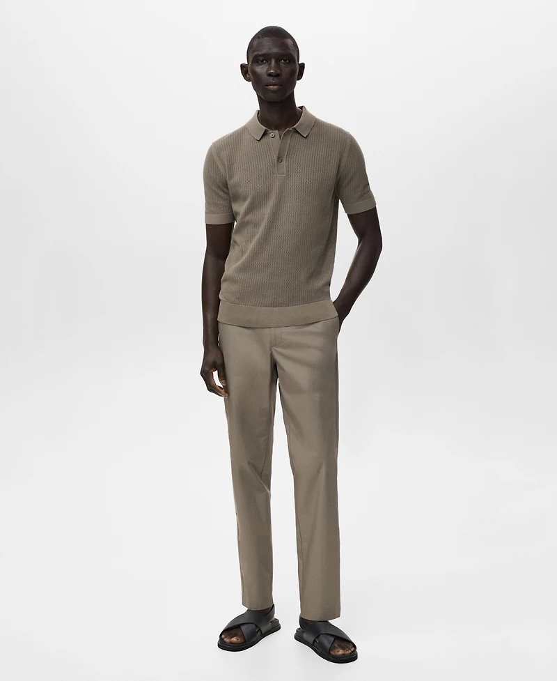 Mango Men's Openwork Knitted Cotton Polo Shirt