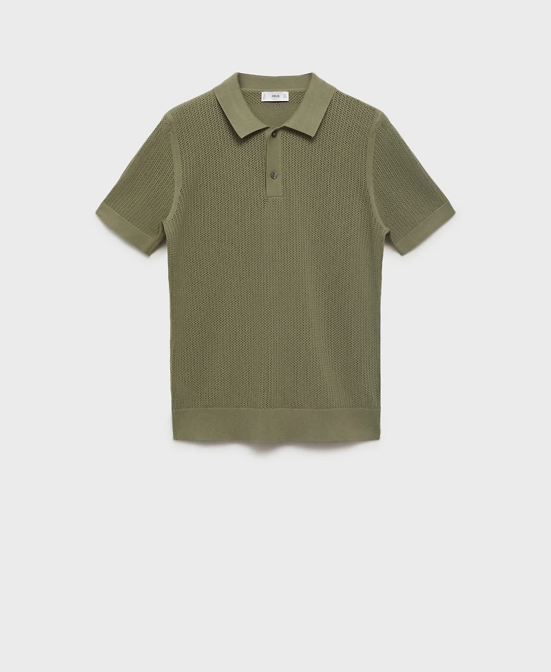Mango Men's Openwork Knitted Cotton Polo Shirt