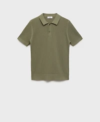 Mango Men's Openwork Knitted Cotton Polo Shirt
