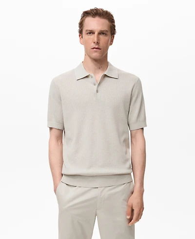 Mango Men's Ribbed Knit Polo Shirt