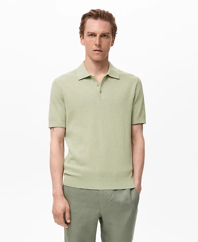 Mango Men's Ribbed Knit Polo Shirt
