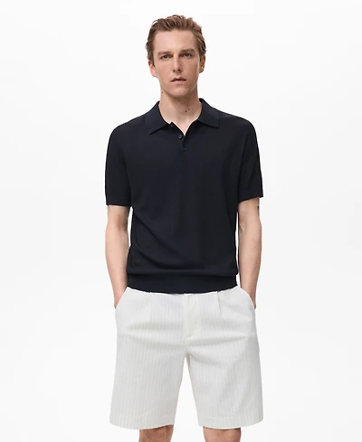 Mango Men's Ribbed Knit Polo Shirt