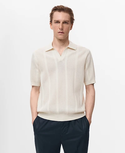 Mango Men's Openwork Knitted Cotton Polo Shirt
