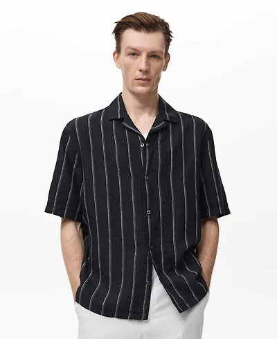 Mango Men's Linen Short-Sleeve Striped Shirt