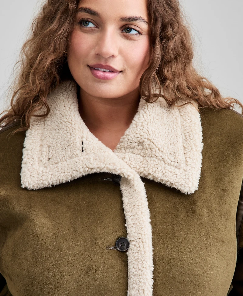 And Now This Trendy Plus Faux Suede Sherpa Jacket, Macy's Exclusive
