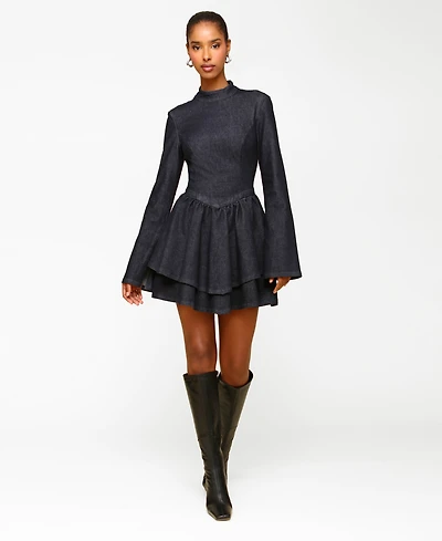 Avec Les Filles Long-Sleeve Fit & Flare Mini Dress