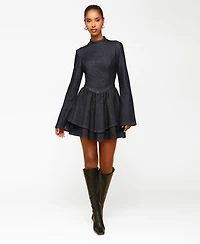 Avec Les Filles Long-Sleeve Fit & Flare Mini Dress