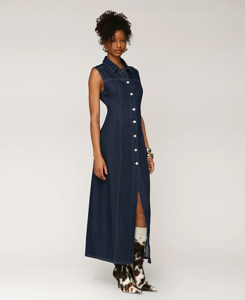 Avec Les Filles Women's Sleeveless Long Shirtdress