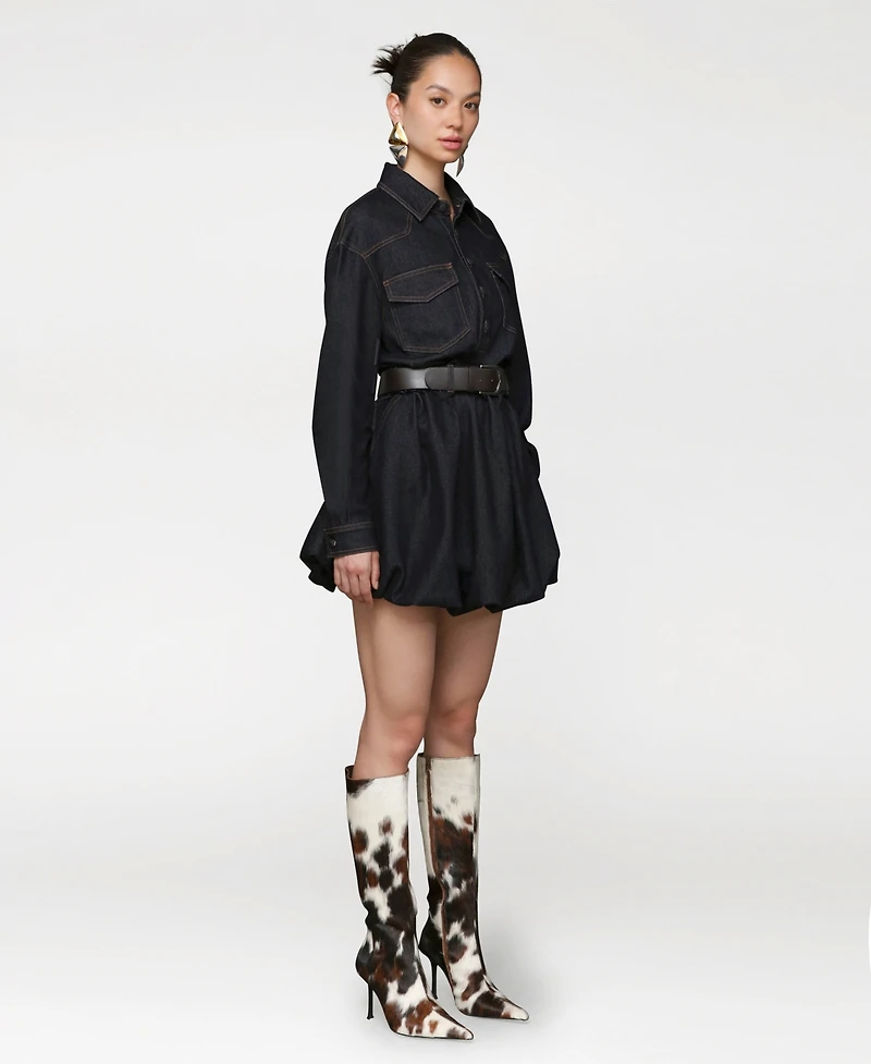 Avec Les Filles Women's Collar Long-Sleeve Shirtdress