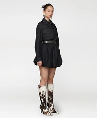Avec Les Filles Women's Collar Long-Sleeve Shirtdress