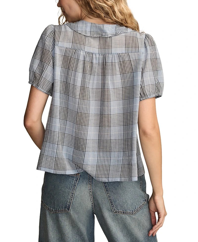 Lucky Brand Women's V-Neck Cotton Ruffle-Trim Pintuck Blouse