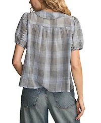 Lucky Brand Women's V-Neck Cotton Ruffle-Trim Pintuck Blouse
