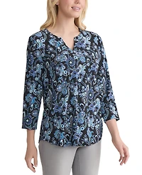 Jones New York Petite Paisley-Print Utility Blouse