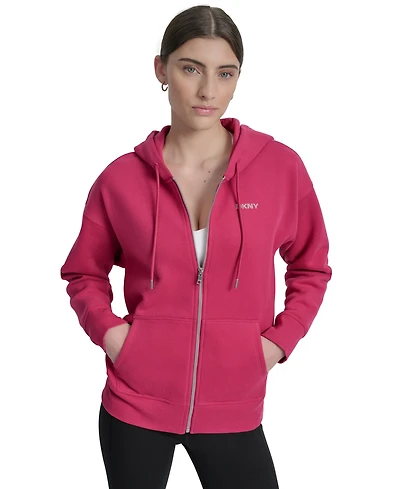 Dkny Sport Women's Studded Mini-Logo Full-Zip Fleece Hoodie