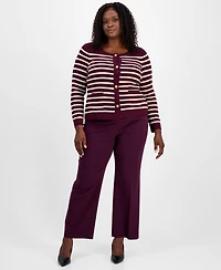 Tahari Asl Plus Scoop-Neck Striped Cardigan