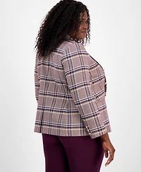 Tahari Asl Plus Plaid Print Double-Breasted Jacket