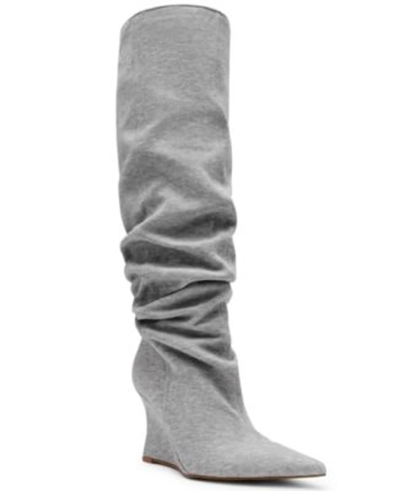 Steve Madden Womens Distortion Knee High Slouch Wedge Boots Regular Wide Calf