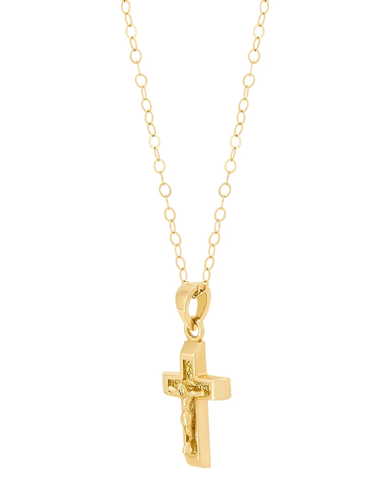 Crucifix Raised Christ Figure Cross 15" Pendant Necklace in 14k Gold