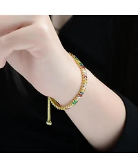 Rachel Glauber 14K Gold Plated with Multi-Colored Cubic Zirconia Adjustable Bolo Clasp Bracelet