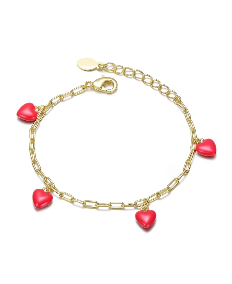 GiGiGirl 14K Gold-Plated with Red Enamel Heart Charm Bracelet
