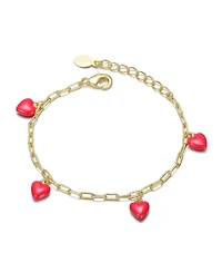 GiGiGirl 14K Gold-Plated with Red Enamel Heart Charm Bracelet