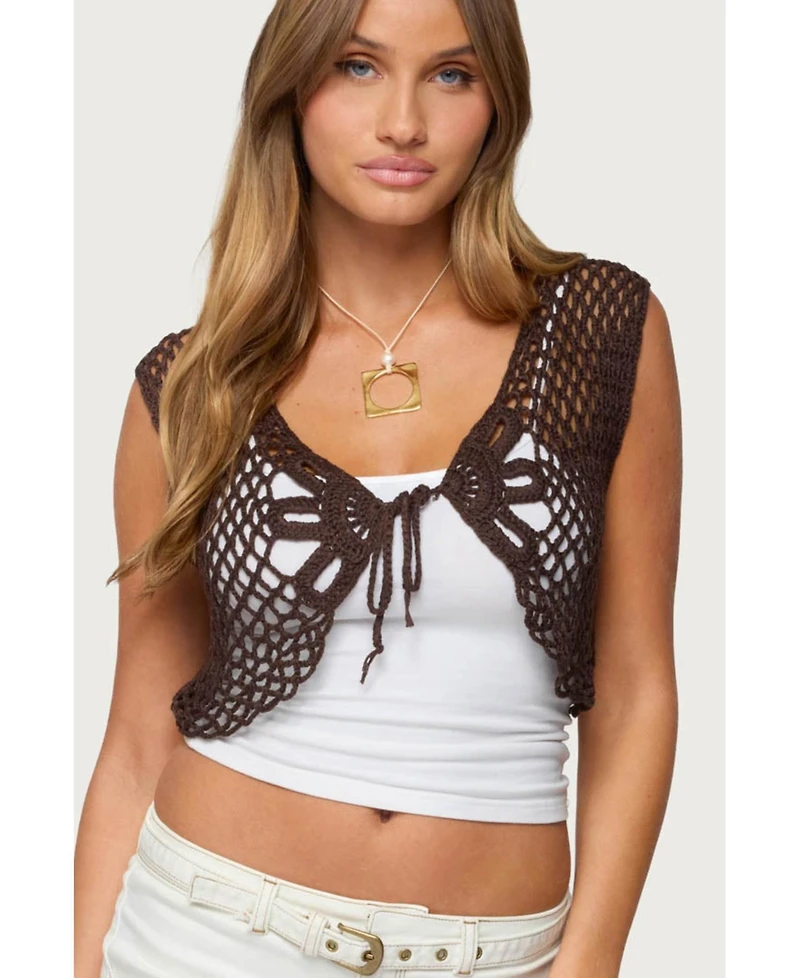 Edikted Women's Kelcie Tie Front Crochet Shrug