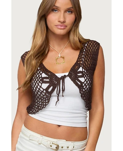 Edikted Women's Kelcie Tie Front Crochet Shrug