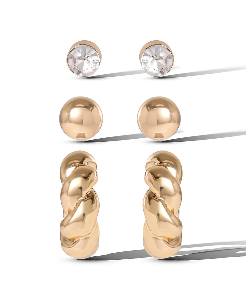 Jessica Simpson Rhinestone Hoop & Stud Earring Set of 3