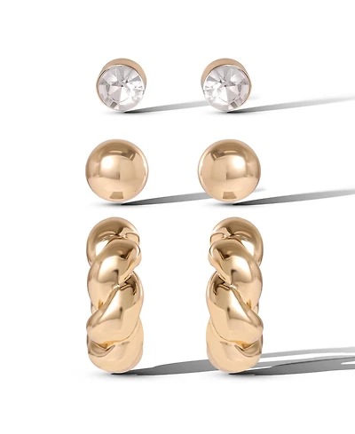 Jessica Simpson Rhinestone Hoop & Stud Earring Set of 3