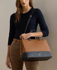 Lauren Ralph Lauren Striped Leather Large Hanna Satchel