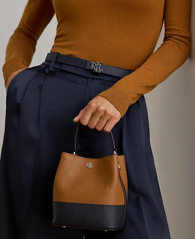 Lauren Ralph Lauren Two-Tone Leather Small Reese Bucket Bag