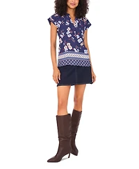 Vince Camuto Women's Mixed-Print Split-Neck Blouse