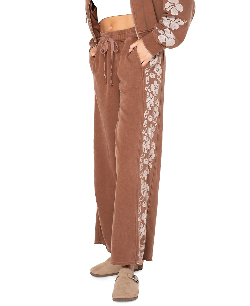 Roxy Juniors' Fringing Reefs Graphic Wide-Leg Sweatpants