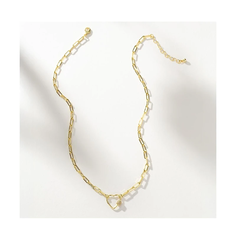 14K Gold-Plated Locked Heart Necklace, 18" + 2" extender