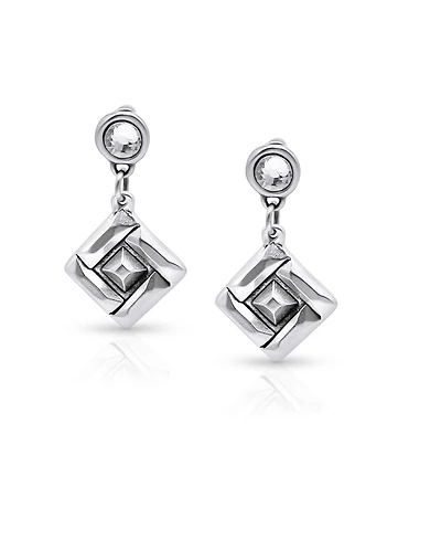Silver Plated Cubic Zirconia Post With A Textured Diamond-Shaped Earring