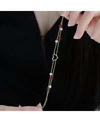 GiGiGirl 14K Gold-Plated with Red & White Beads Double Chain Open Heart Bracelet