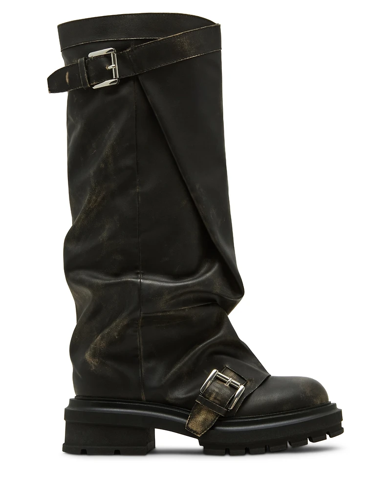 Madden Girl Women's Restore Knee-High Slouchy Lug-Sole Wide-Calf Moto Boots