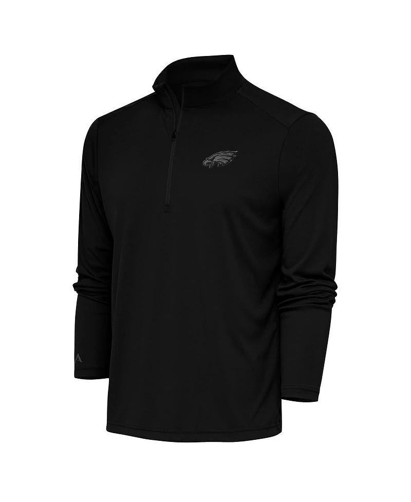 Antigua Men's Black Philadelphia Eagles Tonal Logo Tribute Quarter-Zip Pullover Sweatshirt