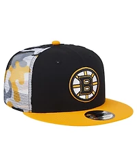 New Era Men's Black/Gold Boston Bruins Camo Meshback 9FIFTY Snapback Hat