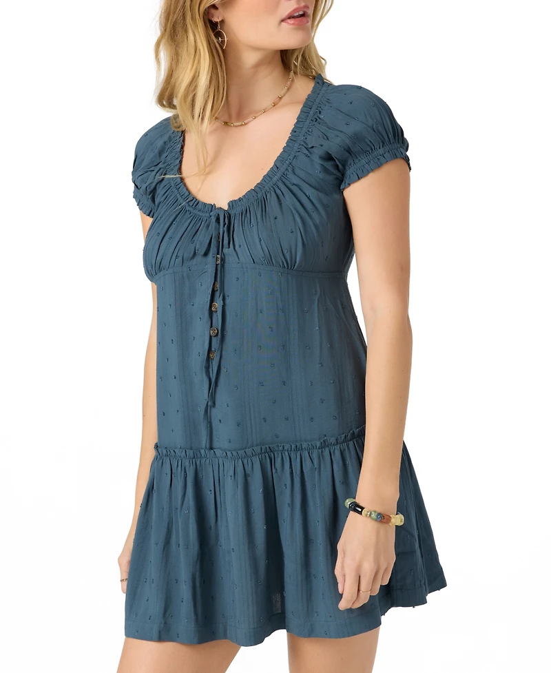 O'Neill Juniors' Maggie Tie-Neck Short-Sleeves Mini Dress