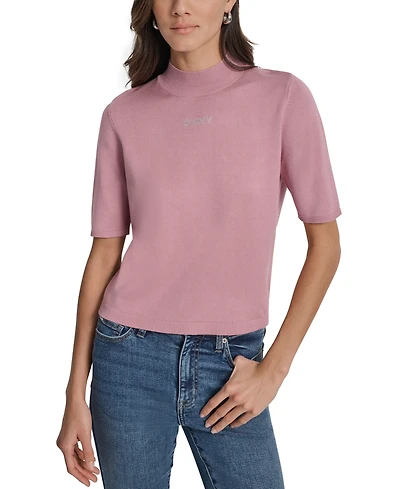 Dkny Jeans Petite Mock-Neck Embellished-Logo Sweater