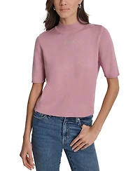 Dkny Jeans Petite Mock-Neck Embellished-Logo Sweater