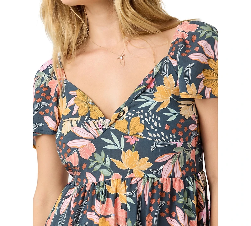 O'Neill Juniors' Carina Floral-Print V-Neck Mini Dress