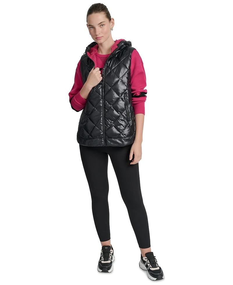 Dkny Women's Quilted Curved-Hem Hooded Vest