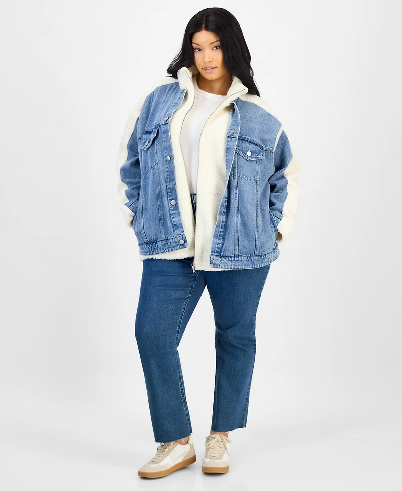 And Now This Trendy Plus Size Denim-Front Teddy Jacket, Macy's Exclusive