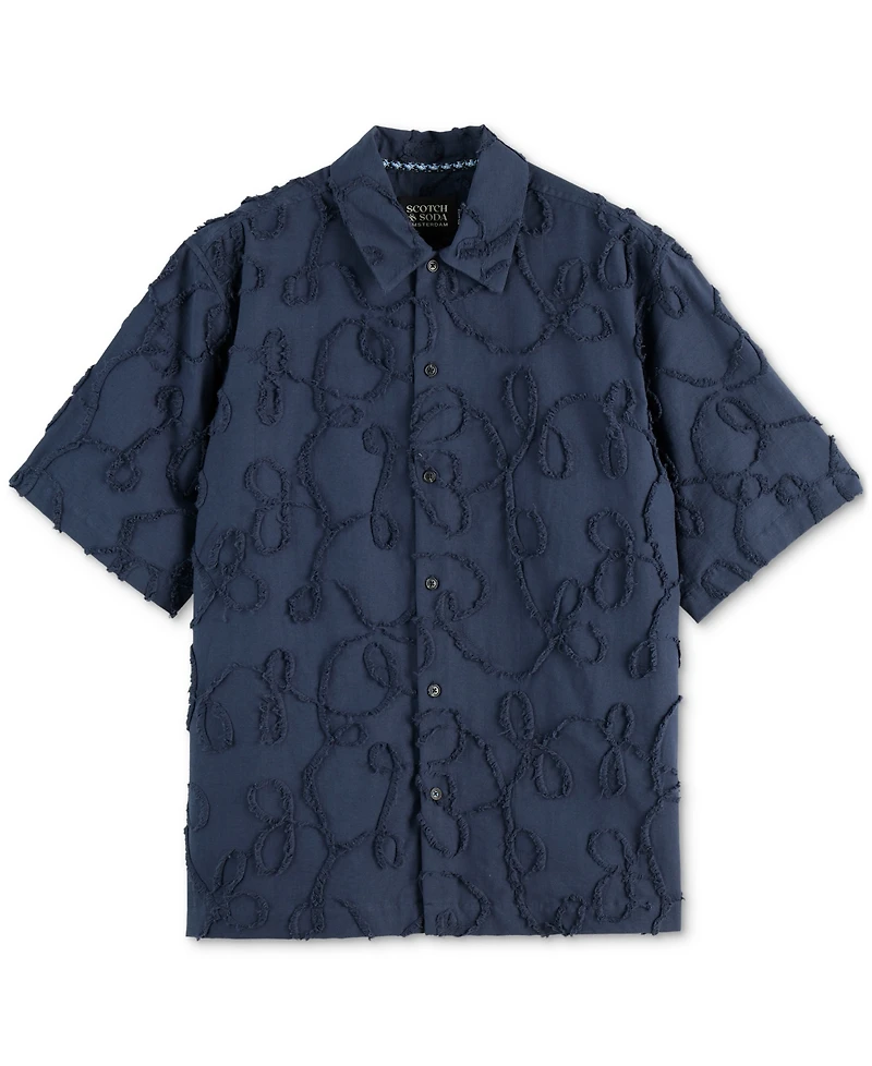 Scotch & Soda Men's Relaxed Fit Short Sleeve Button-Front Jacquard Shirt