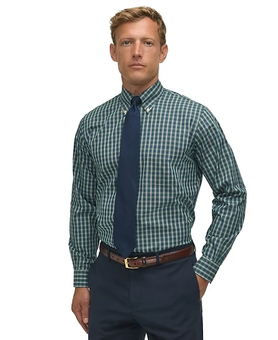 Brooks Brothers Men's Regular-Fit Polo Button- Down Collar Tartan Plaid Dress Shirt